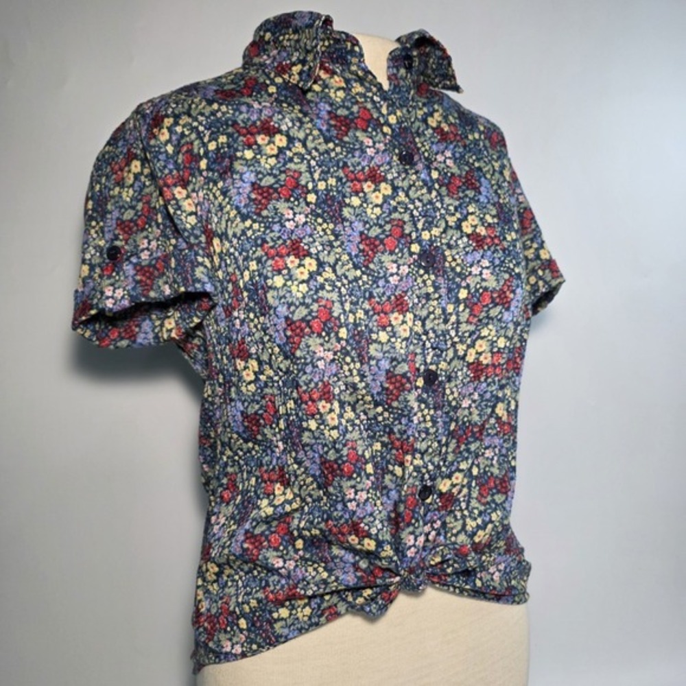 Vintage LEMON GRASS Petite S Floral Print Button Up Shirt Women's Top Y2K Garden